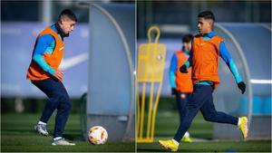 Lucas Román y Gustavo Maia entrenando con el Barça Atlètic