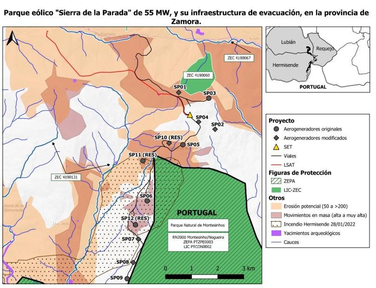 Esquema del parque eólico Sierra de la Parada, que no podrá construirse