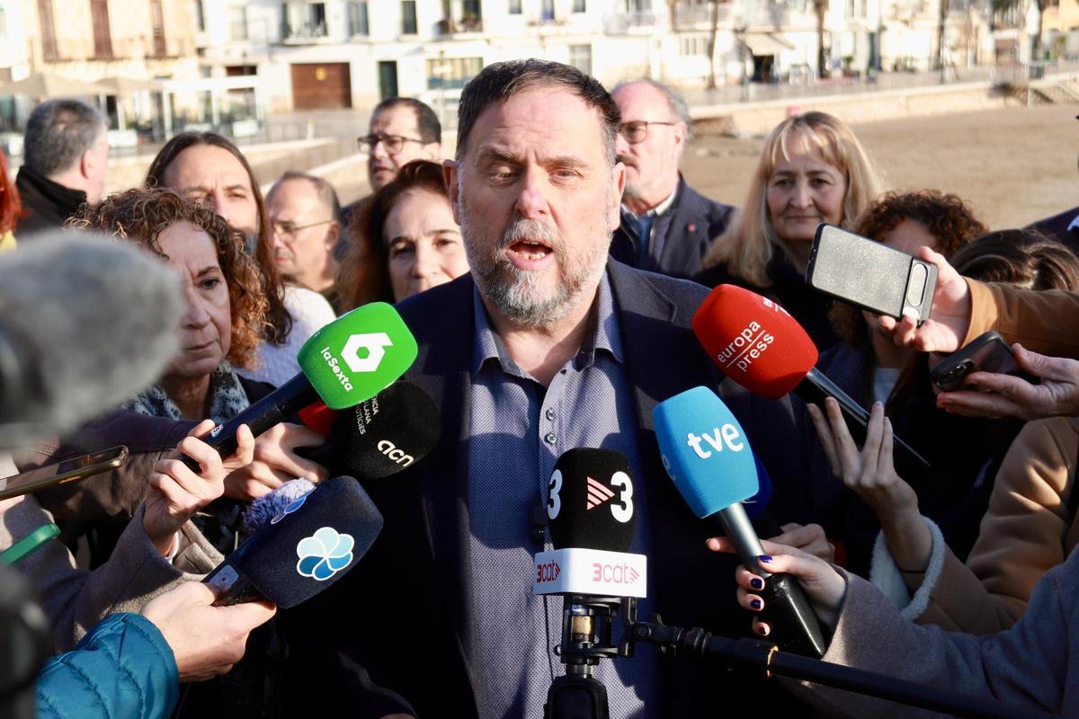 El líder de ERC, Oriol Junqueras, en la reunión del grupo parlamentario en Sitges.