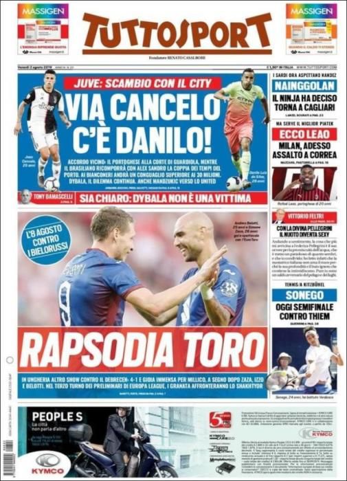 Portada TUTTOSPORT viernes 2 de agosto 2019