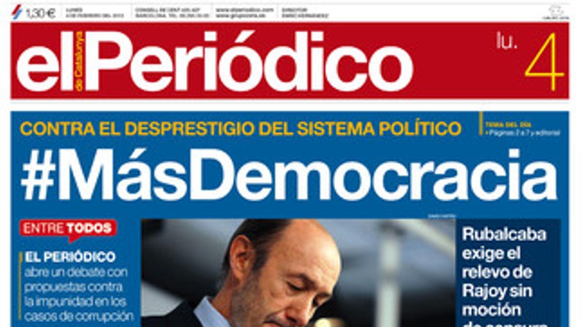 La portada de EL PERIÓDICO (4-2-2013).