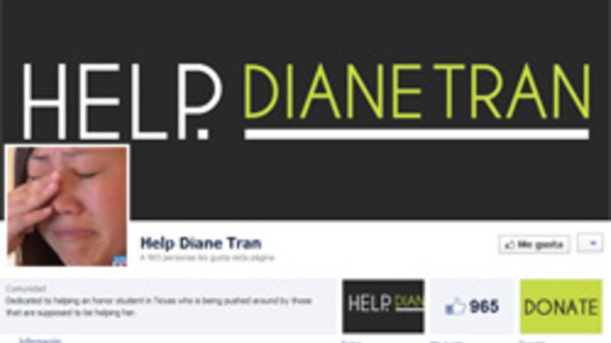 Perfil de Facebook de la página de apoyo a Diane Tran.