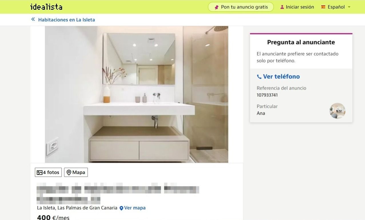 Captura de pantalla de uno de los anuncios publicados en Idealista