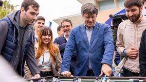 El candidato de Junts, Carles Puigdemont, en un acto con los jóvenes de la JNC
