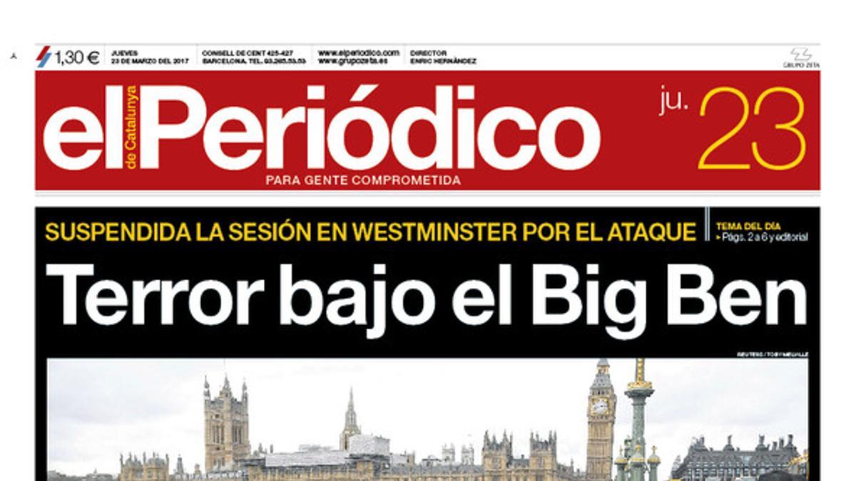 La portada de EL PERIÓDICO del 23 de marzo del 2017.
