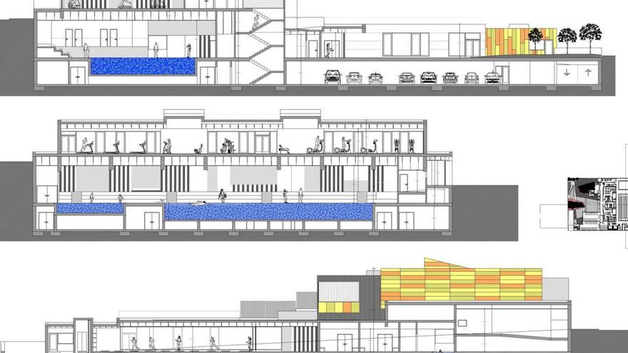 Proxecto do futuro centro deportivo do Milladoiro, con piscinas, salas de ximnasia e aparcamento / concello