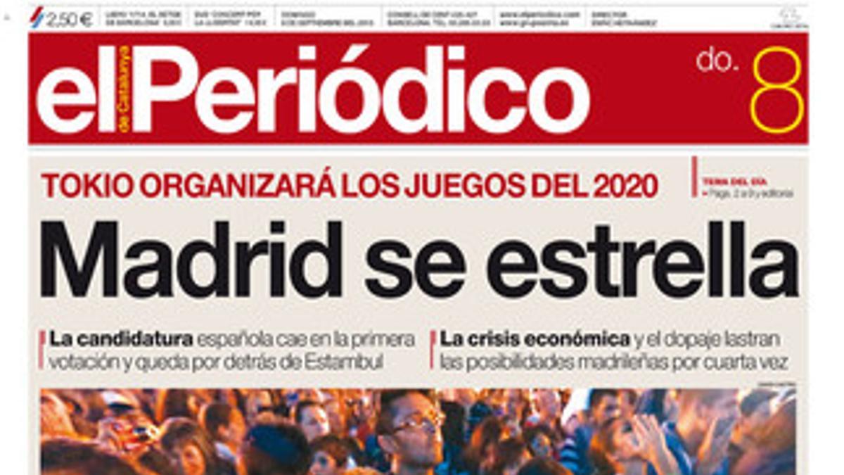 La portada de EL PERIÓDICO (8-9-2013).