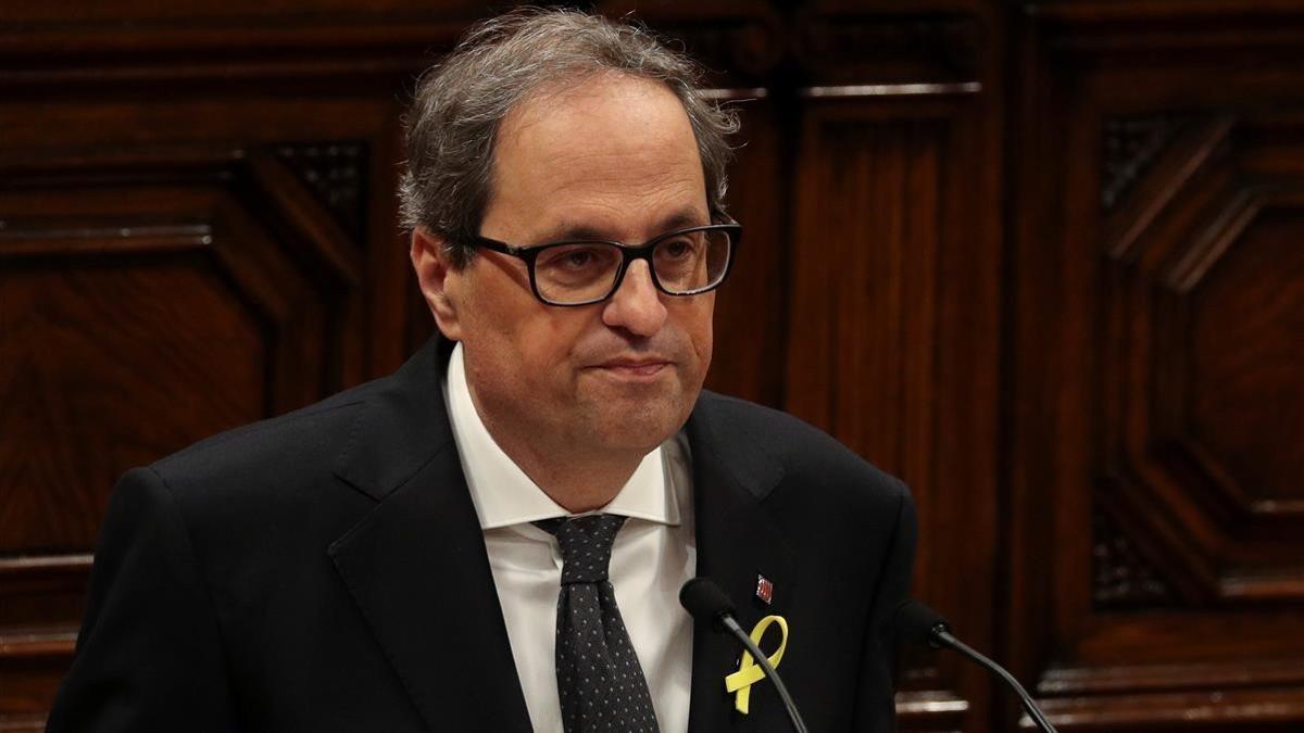 Quim Torra durante su discurso ante los diputados.