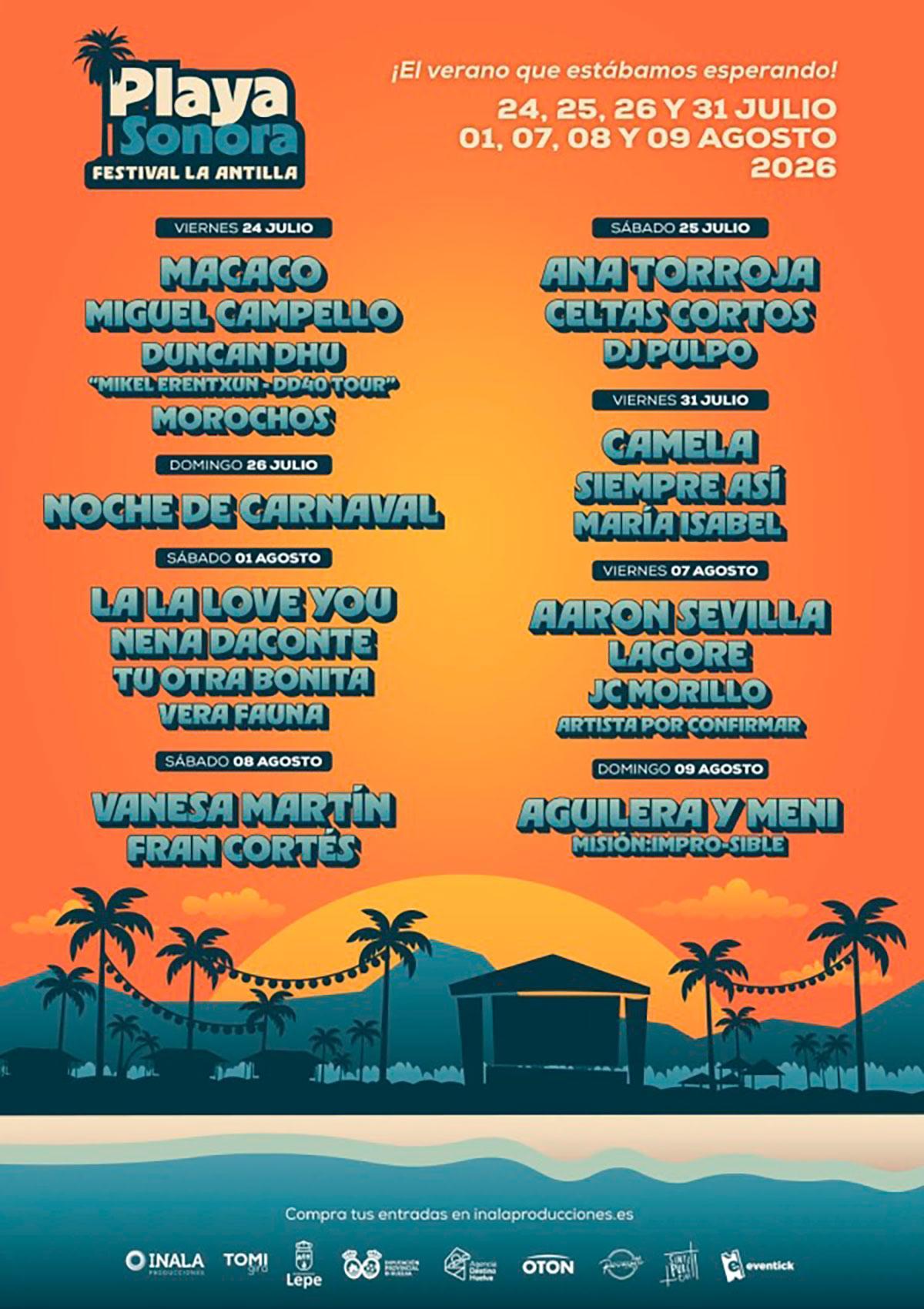 Cartel de Playa Sonora Festival La Antilla este verano.