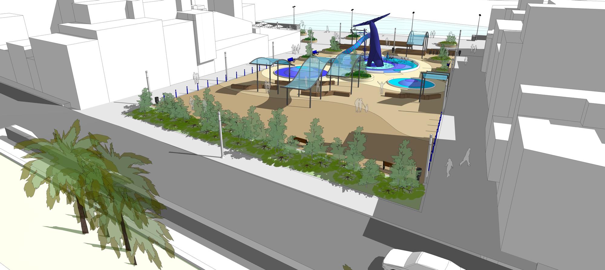 Infografías de la nueva plaza con parque infantil y zonas verdes en San Cristóbal