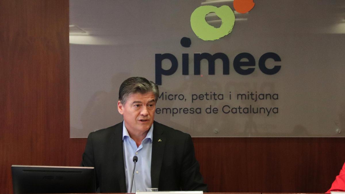 El president de la patronal de les petites i mitjanes empreses Pimec, Antoni Cañete, durant una roda de premsa