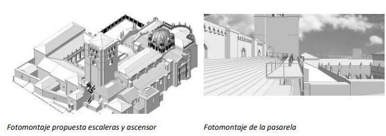 Plataforma panorámica proyectada en las cubiertas de la Catedral de Zamora y ascensor en un latral de la torre.