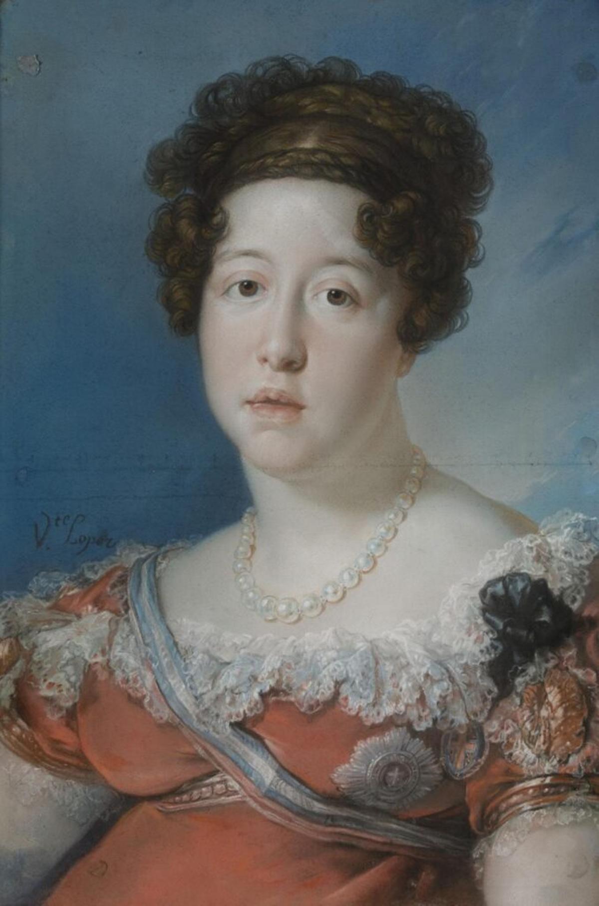 Retrato de 'Maria Isabel de Braganza, Reina de España' de Vicente López, realizado en pastel.