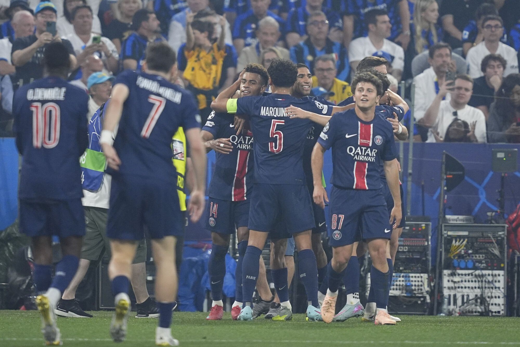 Desire Doue of Paris Saint-Germain celebrates a goal during of the UEFA Champions League Final 2025 between Paris Saint-Germain and FC Internazionale Milano at Munich Football Arena on May 31, 2025 in Munich, Germany. AFP7 31/05/2025 ONLY FOR USE IN SPAIN. Dennis Agyeman / AFP7 / Europa Press;2025;OLYMPICS;SPAIN;SPORT;ZSPORT;Paris Saint-Germain v FC Internazionale Milano - UEFA Champions League Final 2025;