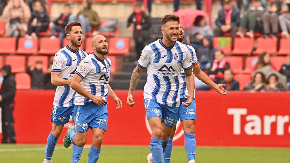 Dioni Villalba celebra uno de sus tres goles ante el Nàstic de Tarragona.