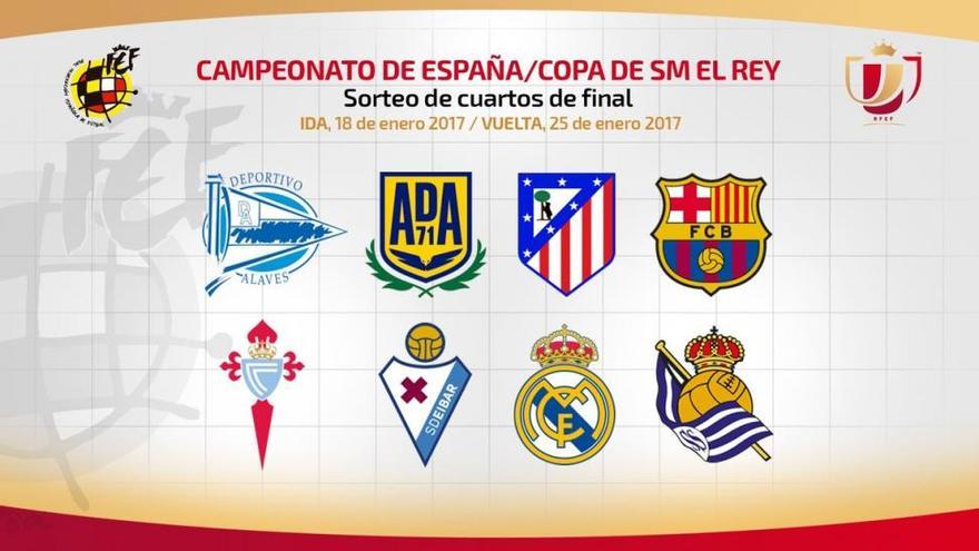 Real Sociedad-Barcelona, Alcorcón-Alavés, Atlético-Eibar y Real Madrid-Celta en cuartos de final