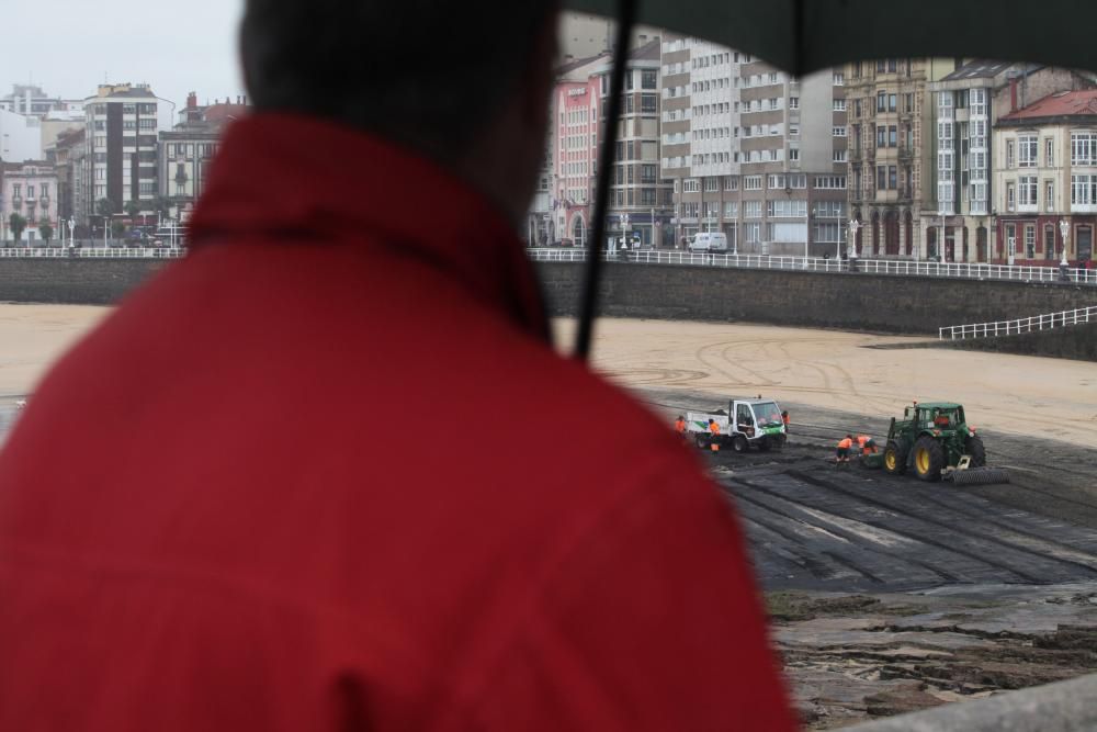 Limpieza de carbón en la playa de San Lorenzo