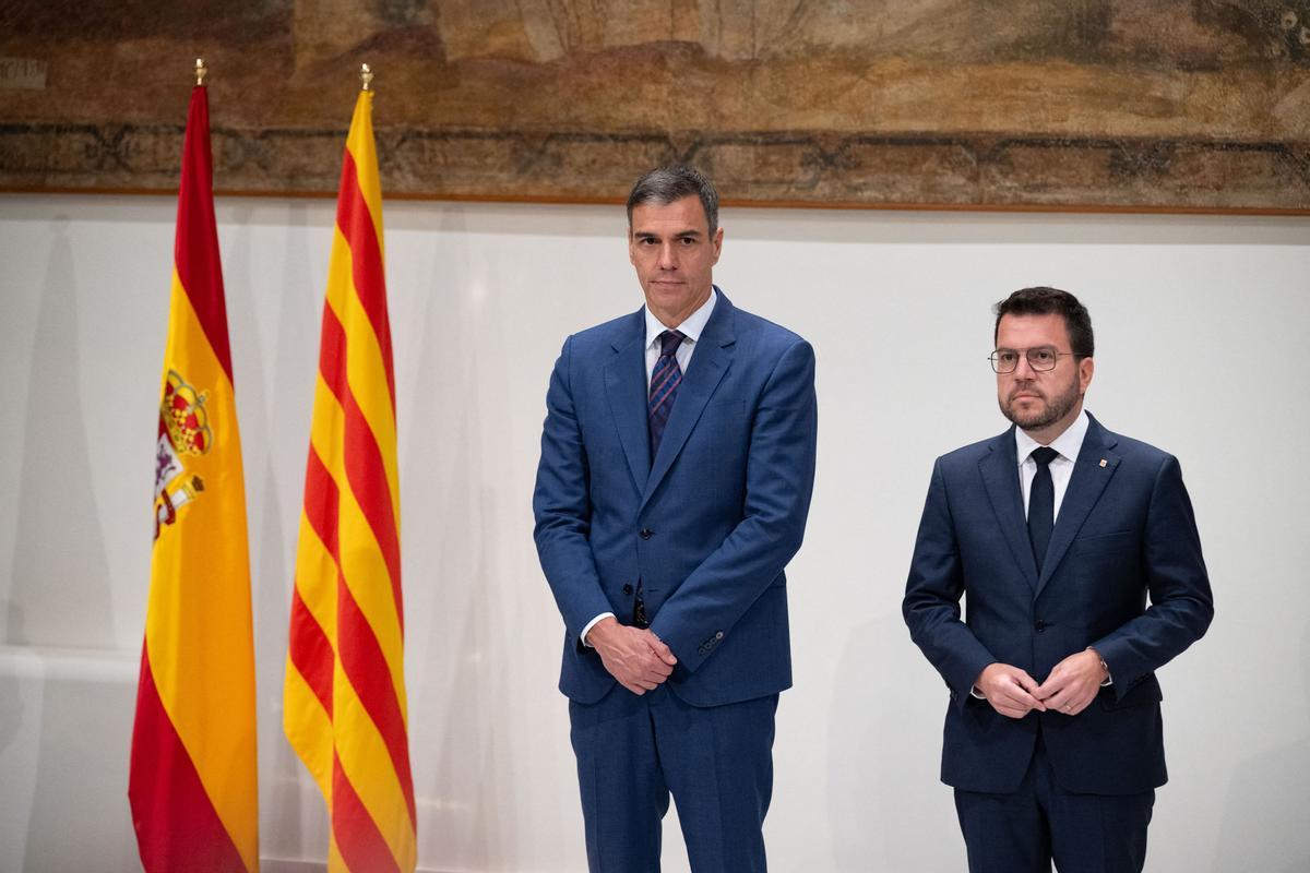 Pedro Sánchez y Pere Aragonès, durante su reunión, este miércoles en el Palau de la Generalitat