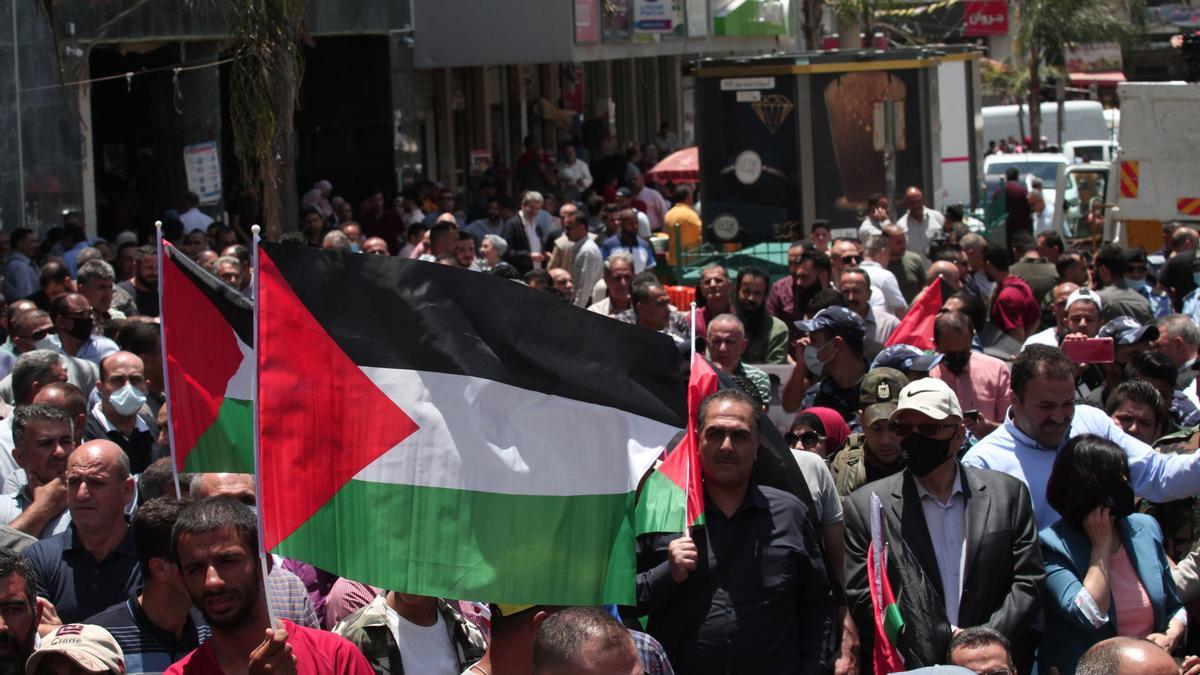 Banderes palestines durant una manifestació