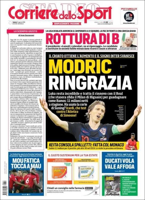 Portada CORRIERE DELLO SPORT sábado 11 de agosto