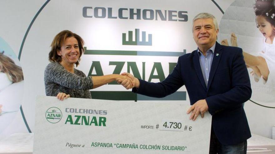 Colchones Aznar dona 4.730 euros a Aspanoa por su colchón solidario