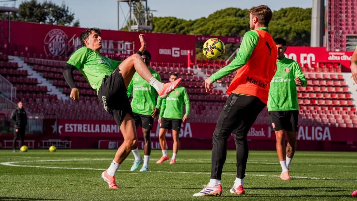 Francés i Vanat, durant l'entrenament d'ahir a Montilivi