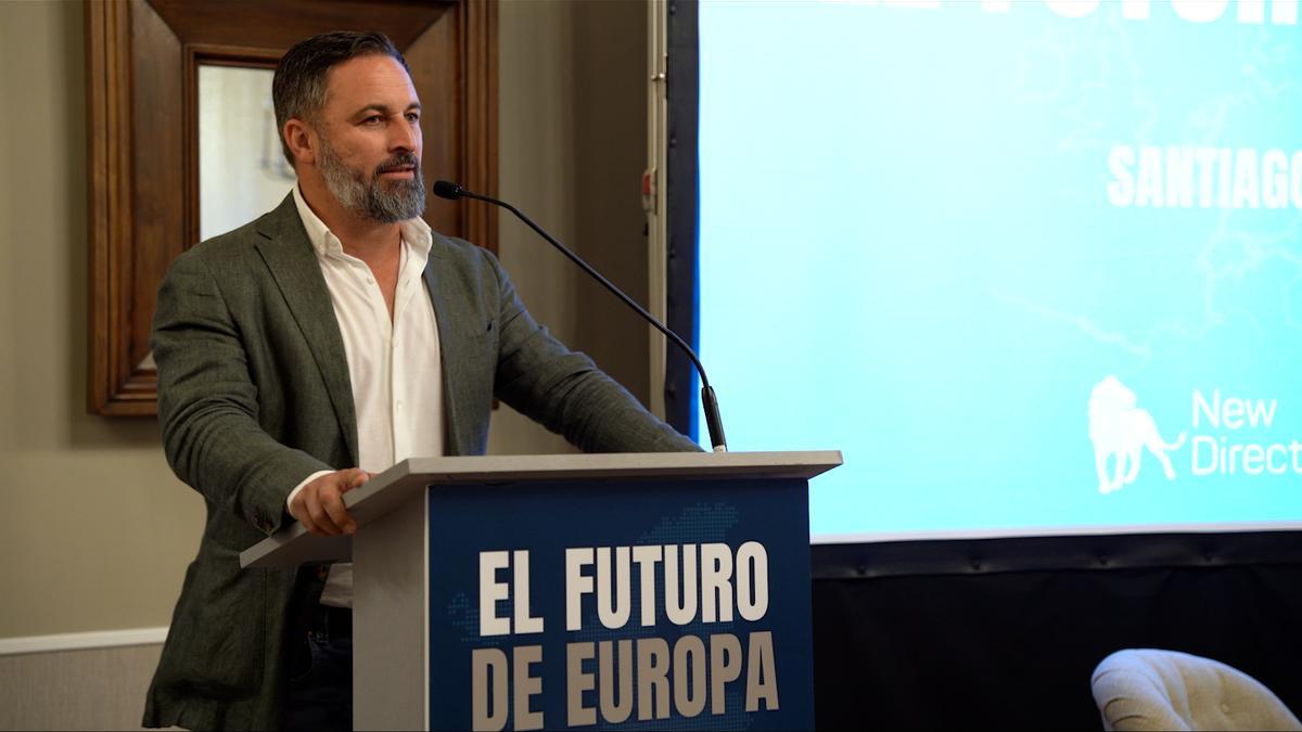 Santiago Abascal, líder de VOX, en la presentación del documental El Futuro de Eurpoa