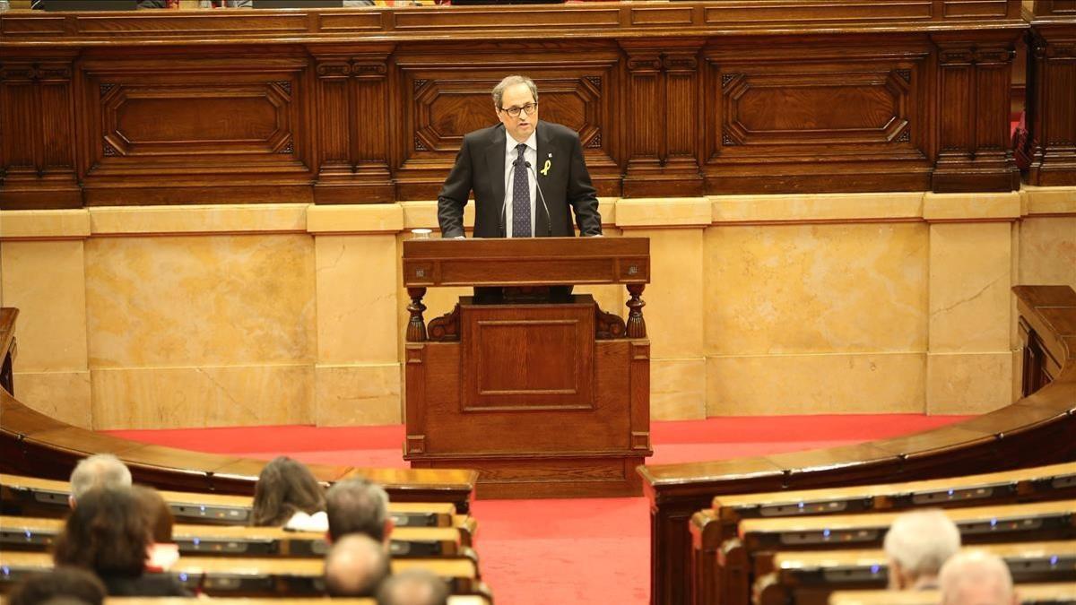 Quim Torra, durante el pleno de investidura en el Parlament