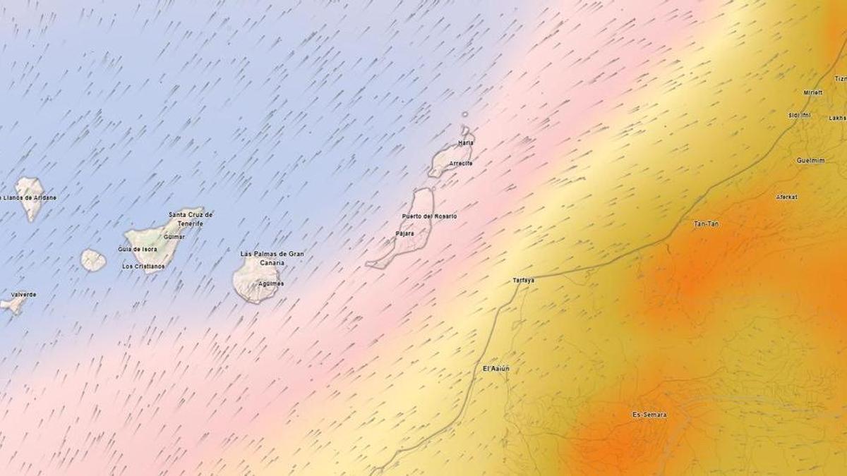 La masa de aire subsahariano acercándose a Canarias este jueves