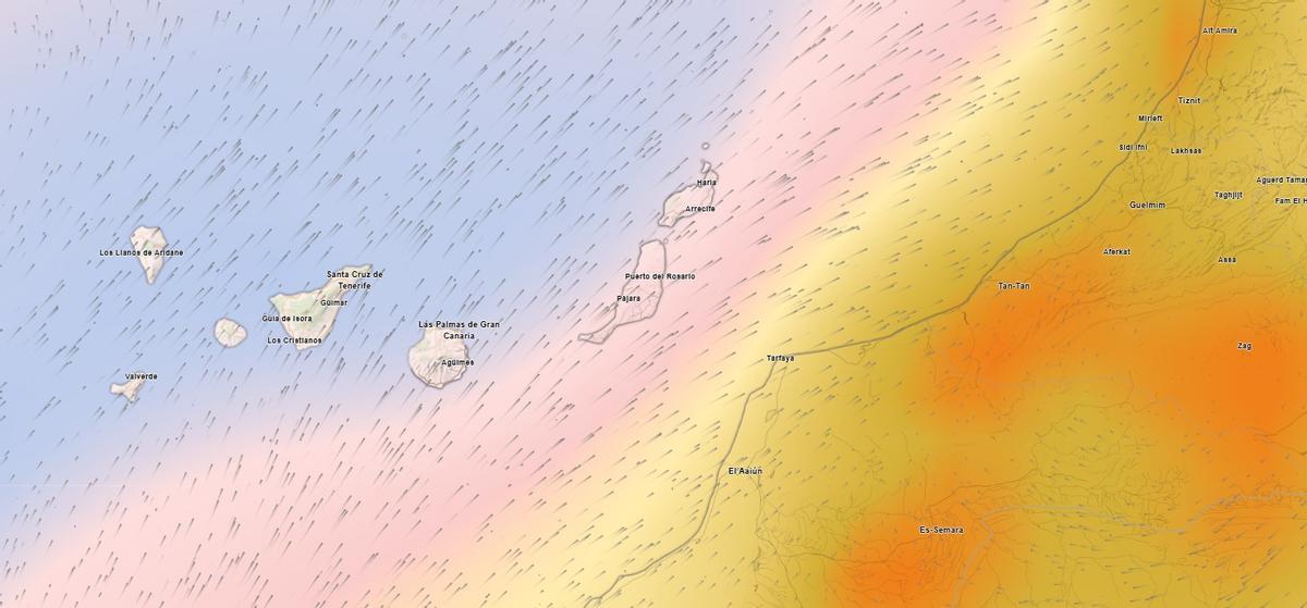 La masa de aire subsahariano acercándose a Canarias este jueves