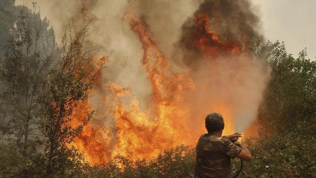 Un veí de la localitat avilesa de Piedralaves intenta combatre el foc als afores del poble. | AGENCIA ICAL