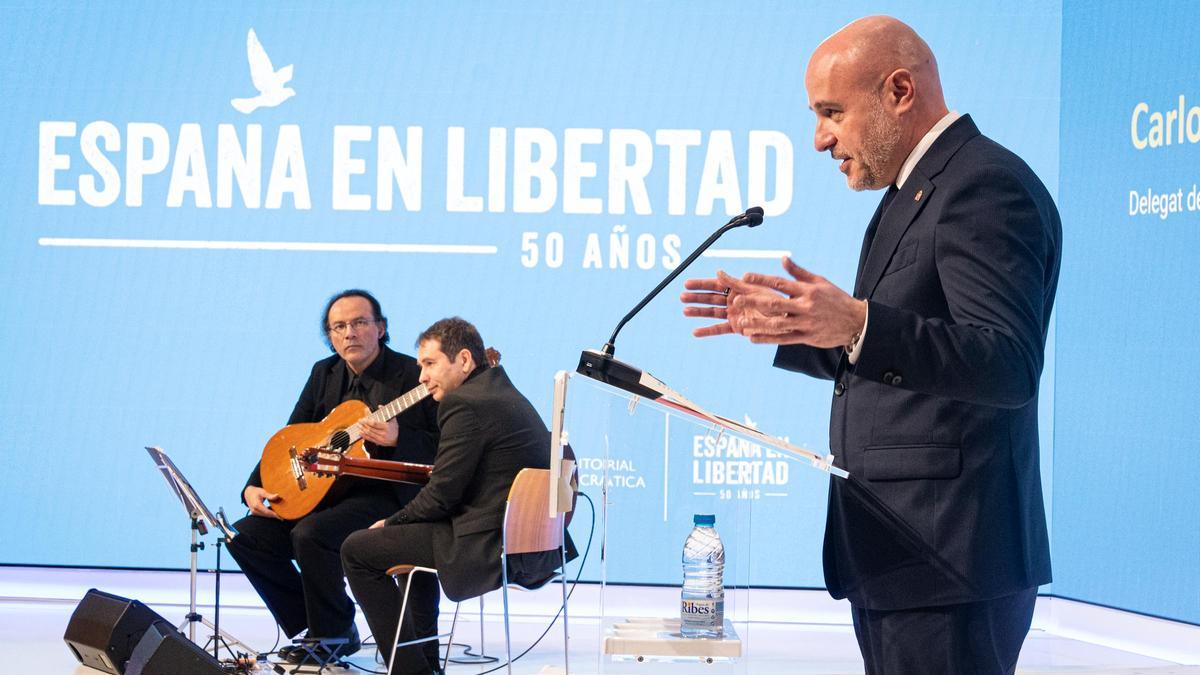 El delegado del Gobierno en Catalunya, Carlos Prieto, durante el acto sobre la Constitución