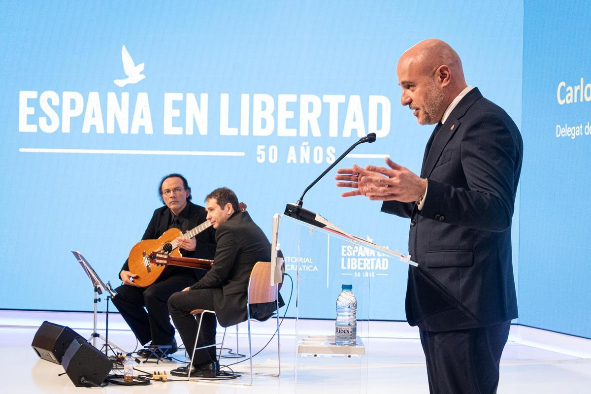 El delegado del Gobierno en Catalunya, Carlos Prieto, durante el acto sobre la Constitución