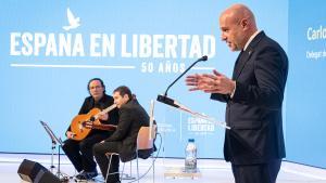 El delegado del Gobierno en Catalunya, Carlos Prieto, durante el acto sobre la Constitución