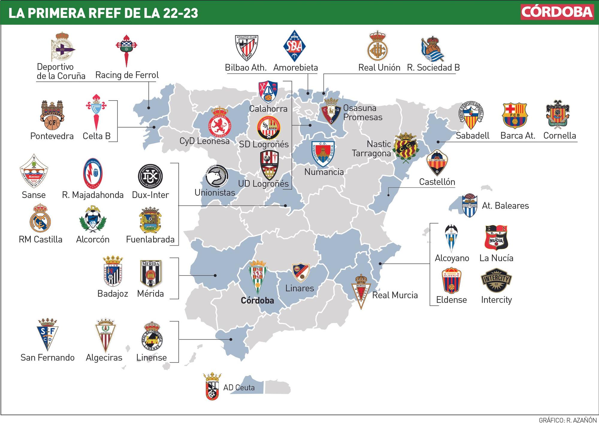 grf-El mapa  de la Primera RFEF de la 22-23