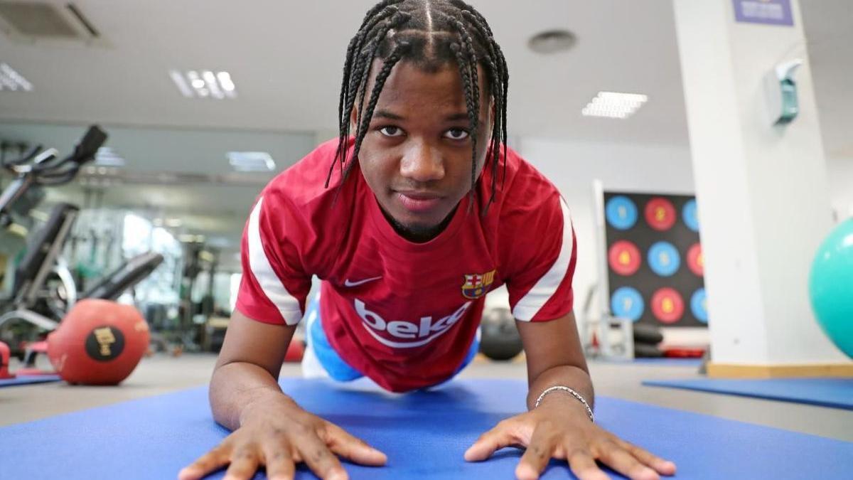 Ansu Fati, en un entrenamiento en el gimnasio de la ciudad deportiva del Barça.