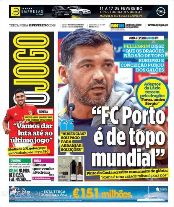 Portada O JOGO martes 12 de febrero 2019