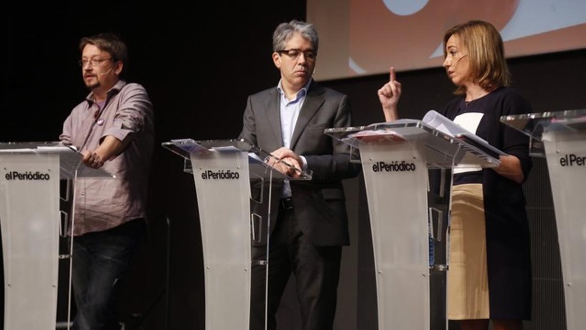 Xavier Domènech, Francesc Homs y Carme Chacón, en el debate de EL PERIÓDICO.