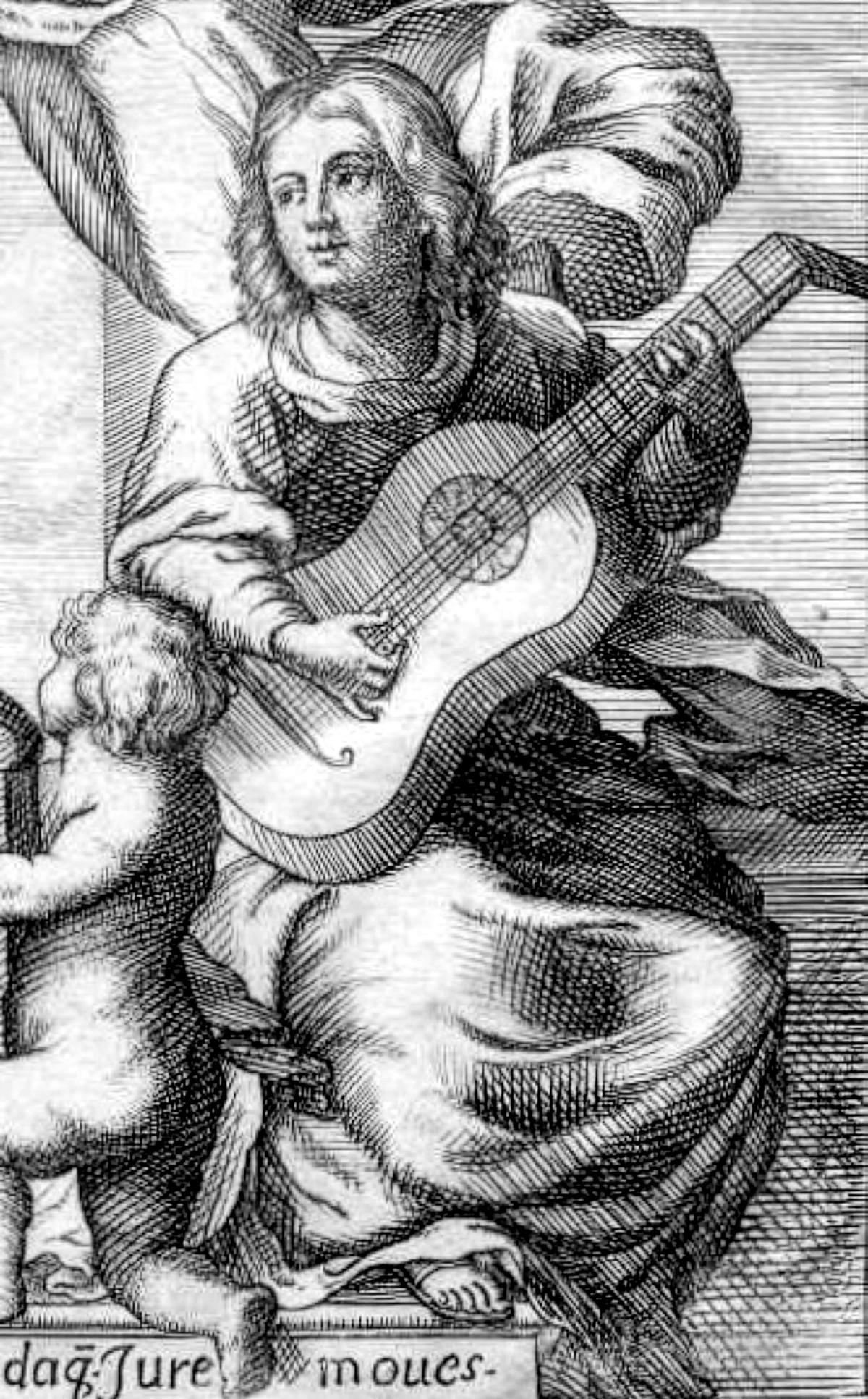 El compositor y guitarrista español Gaspar Sanz, en un grabado.
