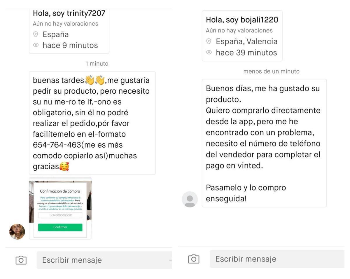 Ejemplos de intentos de estafa por Vinted