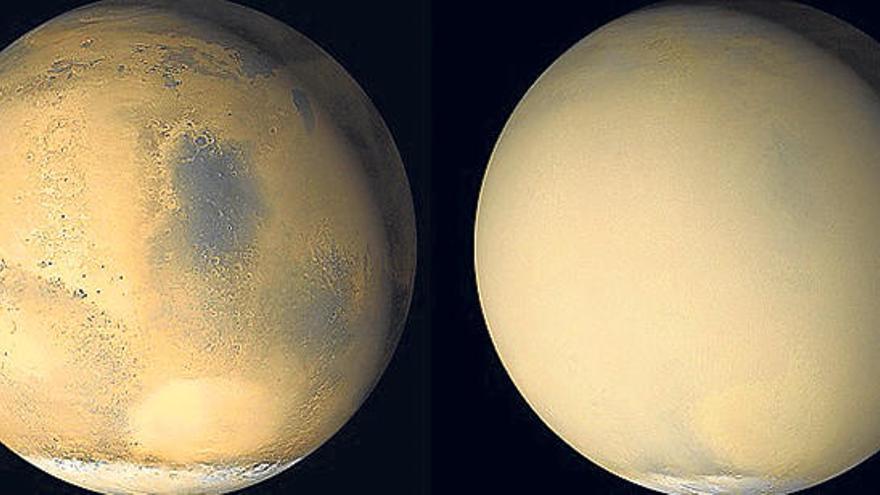 Marte, antes y después de una tormenta de polvo global.