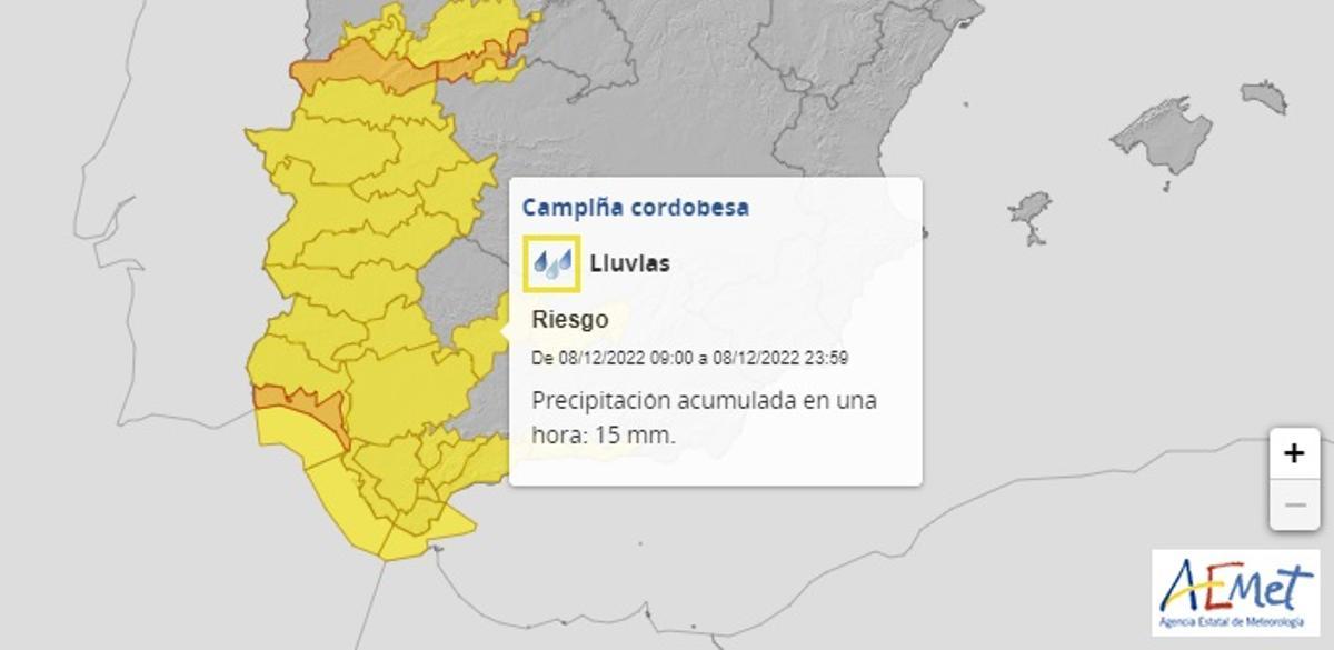 Mapa de avisos de la Aemet.