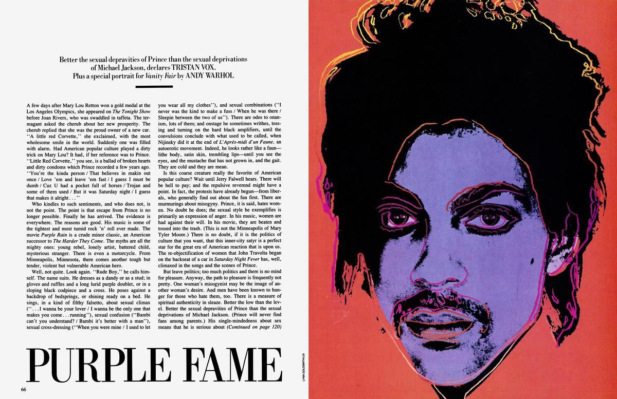 El artículo original de 'Vanity Fair' con la foto de Prince reinterpretada por Warhol.