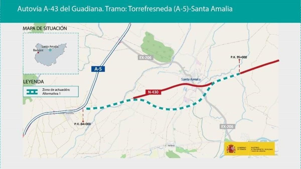 El Ministerio de Transportes aprueba el proyecto de trazado en la autovía A-43 entre Torrefresneda y Santa Amalia