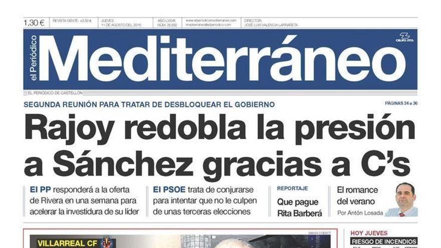 Roig despide a Marcelino, en la portada de Mediterráneo