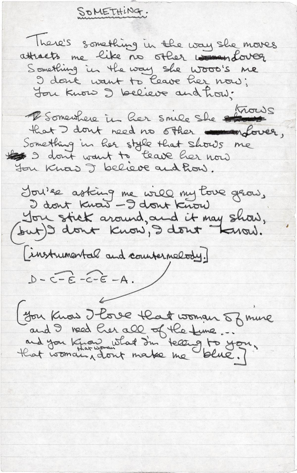 Letra manuscrita de ‘Something’