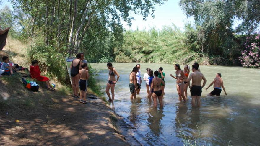 Decenas de personas se pegan un chapuzón en el Segura a su paso por Los Álamos.