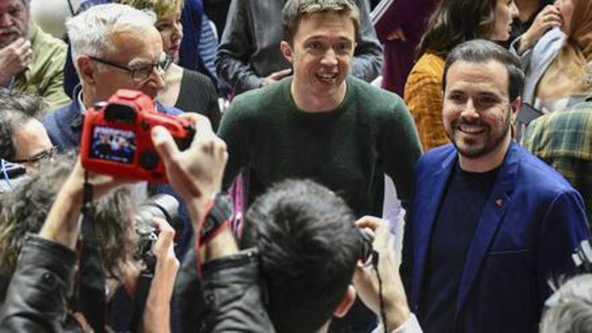 Joan Ribó, Iñigo Errejón y Alberto Garzón en la presentación de Sumar.