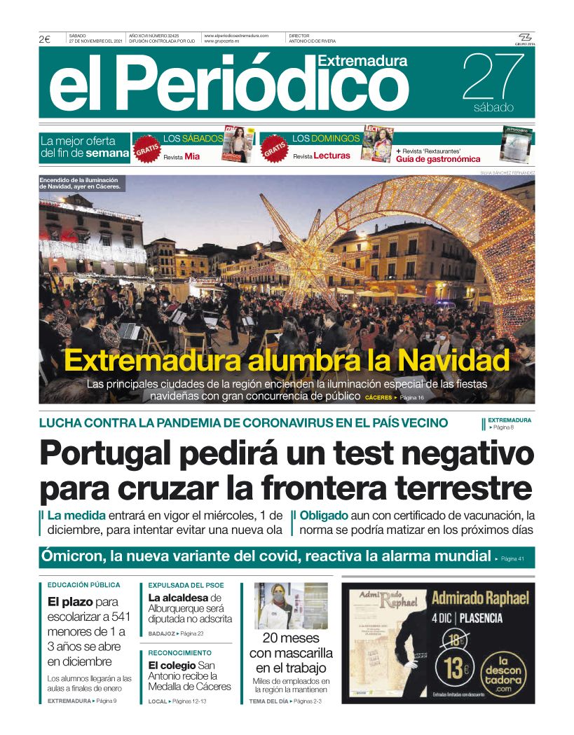 Consulta la portada correspondiente al día 27 de noviembre del 2021