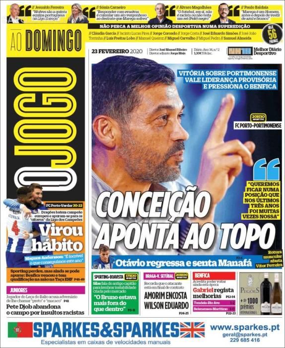 Portada O JOGO domingo 23 febrero 2020